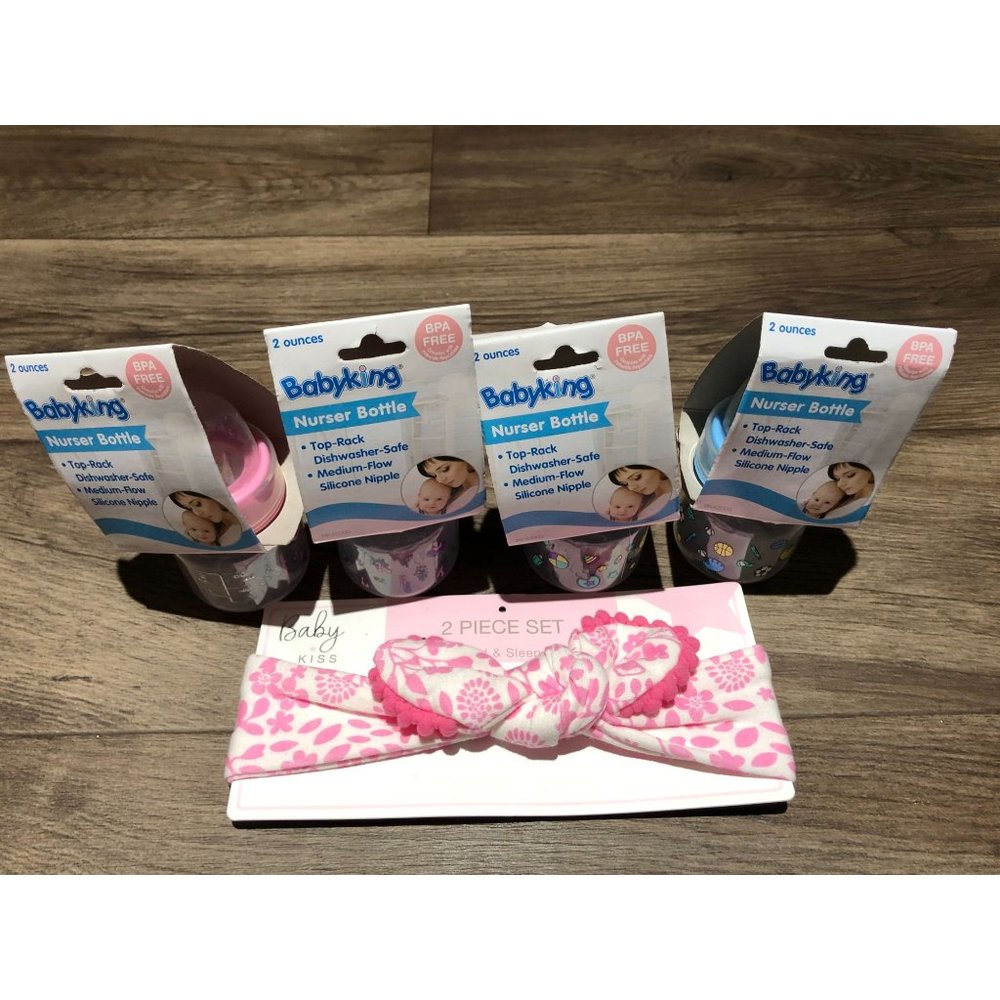 4 Baby Nurser Bottles 2 Oz BPA FREE Silicone Nipple With Pink Headband All NEW